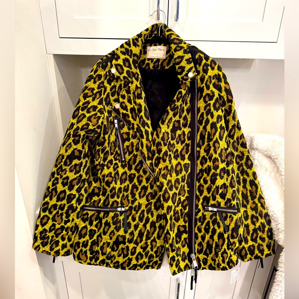 NWT Free people leopard print Jean jacket size small